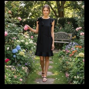 LOFT Asymmetrical Black Dress with Bow Detail, 0P